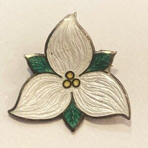 Vintage/antique trillium brooch in sterling & enamel signed BMCo